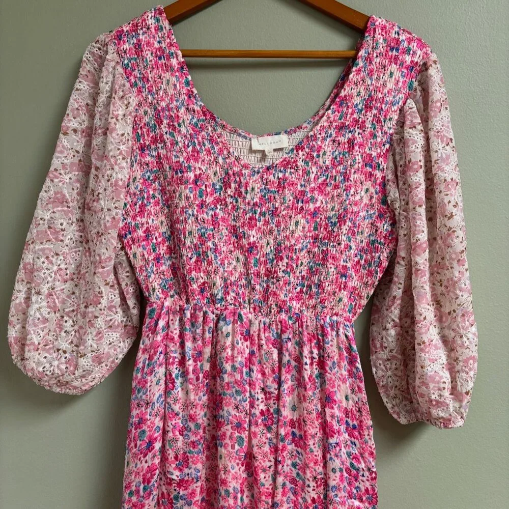 Melloday Floral Midi Dress Size L Fairy Festival Cottage‎ Prairie Asymmetric